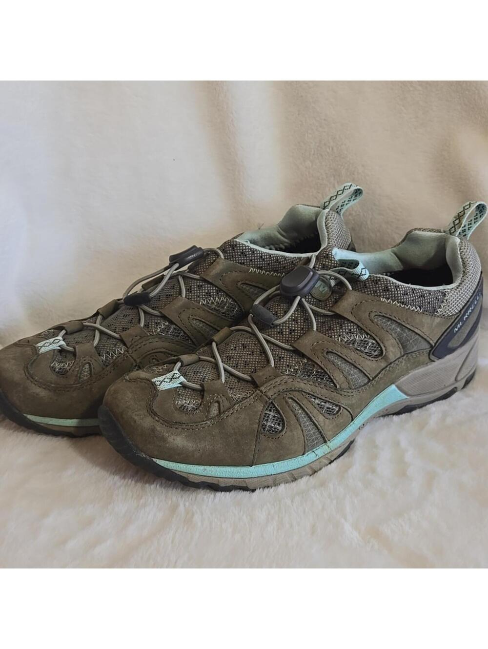 Merrell Olive Green Mint Green Trim Hiking Shoes Size 9.5